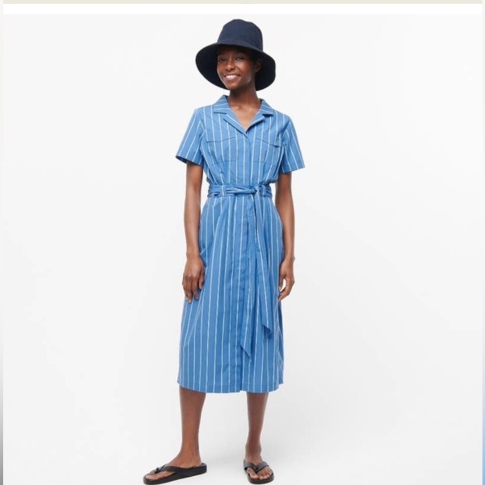 J Crew Patch Pocket Cotton Poplin Stripe Shirtdress NWT